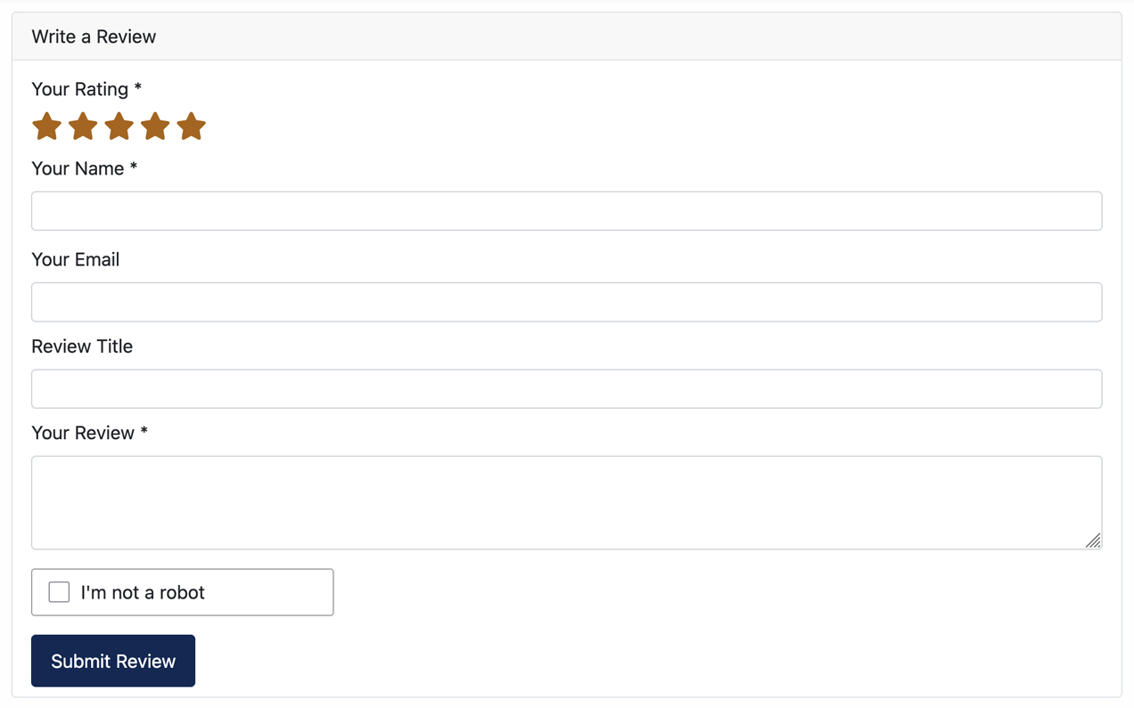 Review submission form protected by Altcha CAPTCHA challenge